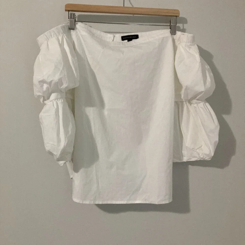 Banana Republic Off Shoulder Top Women XL White Puff Sleeve Romantic Core Resort